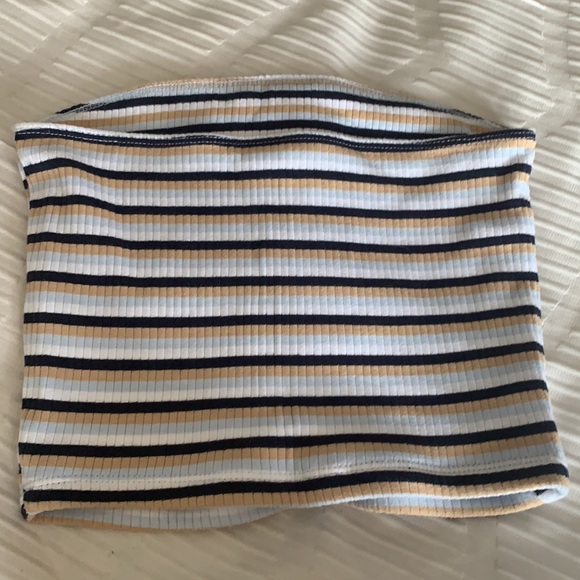 Striped, navy, beige and white tube top for girls - Picture 2 of 3